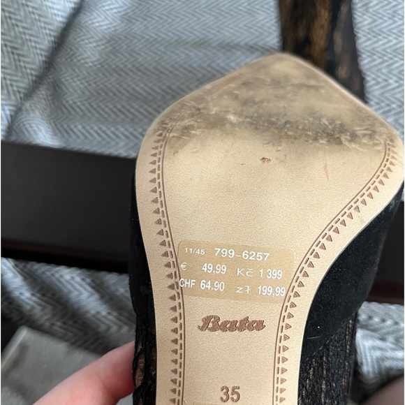 Italian Genuine Leather Black Suede Lace Heels - Picture 4 of 7